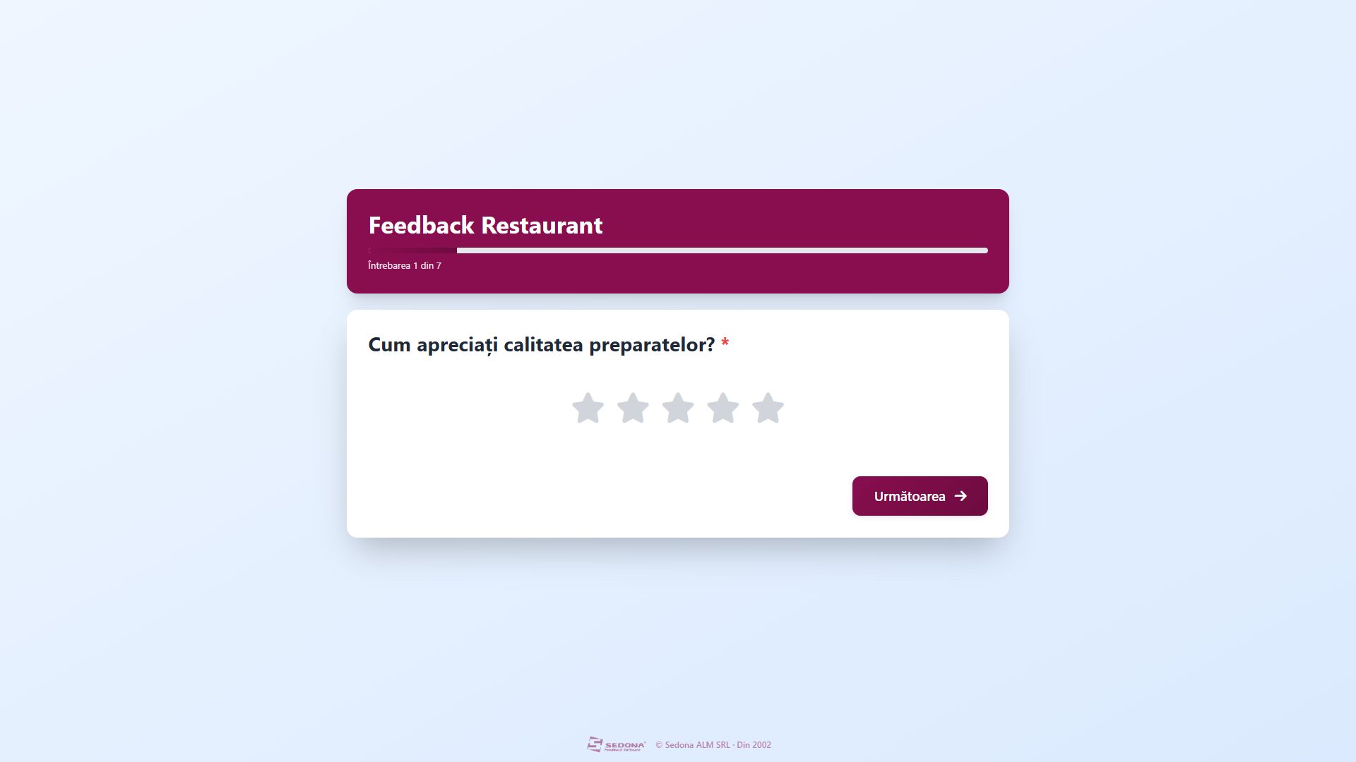 Experiența kiosk Sedona Feedback pe întrebarea de rating